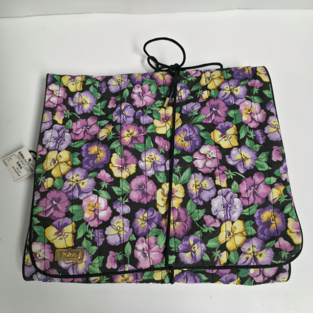 Vintage Totes Travel Floral Pansy Foldable Roll Up Hanging Toiletry Make Up Bag
